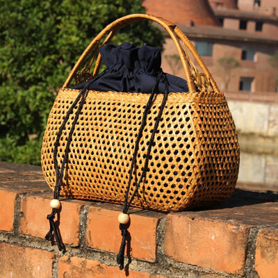 

Women Handmade Half-Moon Rattan Woven Handbags Hollow Out Summer Beach String Totes Straw Knitting Retro Handle Bag