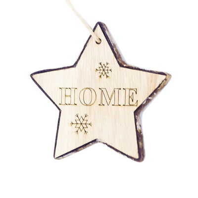 

Christmas Tree Pendant Bark Pentagram Carving Letters Snowflake Carved Wooden Round Pendant Indoor Holiday Decoration