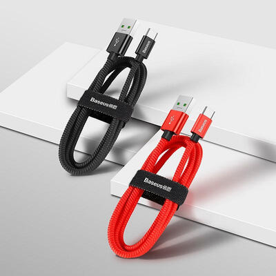 

Baseus USB Type C Cable 5A 1m Bylon Braided Quick Charging Data Sync Charger Cord for Huawei P20 OPPO Find X Galaxy S10-1m