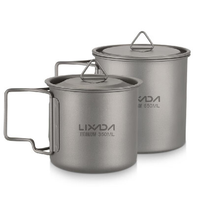 

Lixada Ultralight Titanium Cup Outdoor Portable 2PCS Cup Set 350ml 650ml Camping Picnic Water Cup Mug with Foldable Handle