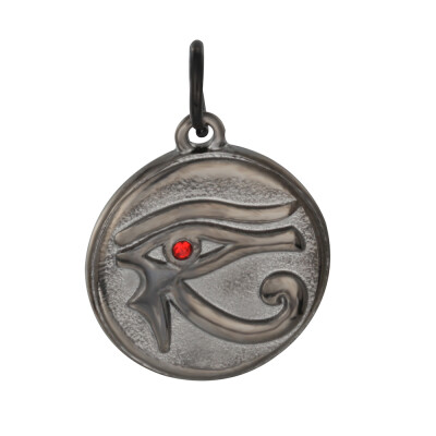 

316 Stainless Steel Rhinestoen Pendants Flat Round with Egyptian Eye of Horus Gunmetal 22x19x3mm Hole 5mm