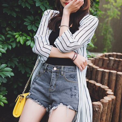 

Long UV-resistant Chiffon Sunscreen Shirt Holiday Style Womens Blouse Beautiful Printed Cardigan Beach Style Three Quarter