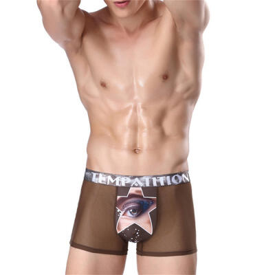 

Mens Modal Sexy Silk Printing Breathable Boxers Underwear Taste 3D Four Corner Shorts Eye Pattern 6 Colors Optional