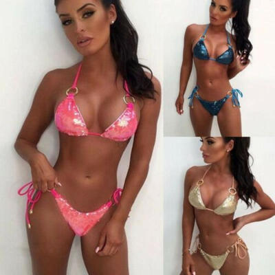

Brazilian Swimwear Sequins Bikini Set Womens Bandage Swimsuit Beach Bathing Suit