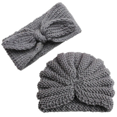 

Baby Kids Winter Warm Knitted Bow-knot-HeadbandCute Beanie Turban Hat Cap