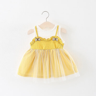 

Summer Floral print Geometry round neck sleeveless cotton Princess Party Dresses Fake Infant Kids Baby Girl clothing