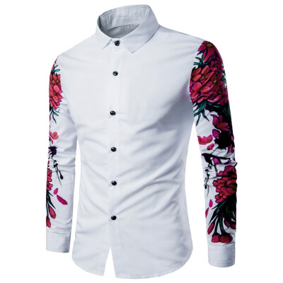 

Flowers Print Long Sleeves Turn Down Collar Shirt