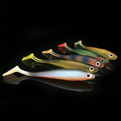 

New Hot 5pcsset Fishing Wobblers PVC Artificial Bait T Shape Tail Fish Pattern Soft Lure Multi-Color Fishing Accessories 9cm 5g