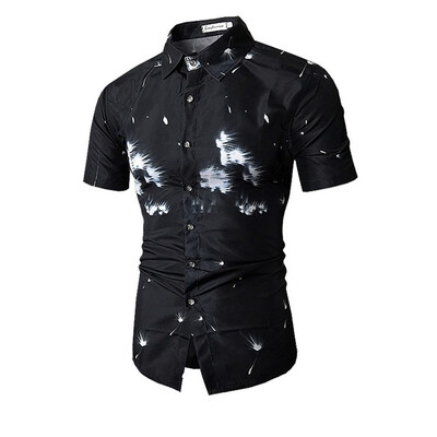 

Tailored Mens Fashion Print Turn-Down Collar Slim Fit Short Sleeve Top Shirt Blouse