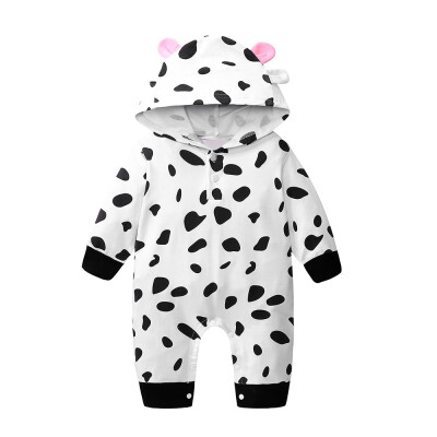 

Newborn Toddler Baby Boys Girls Cow Print Romper Jumpsuit Hooded Outfits Clothes