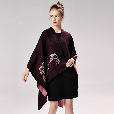 

Vintage Women Shawl Poncho Faux Cashmere Color Block Floral Patterns Oversized Warm Long Knitted Cape