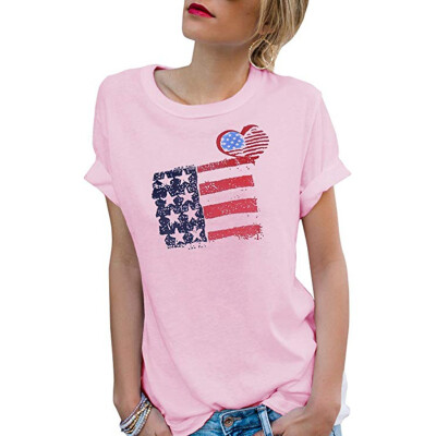 

Nomeni Womens Short Sleeve Patriotic Stripes Star American Flag Print T-Shirt Tops