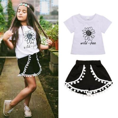 

Girls Summer Wild Free Print Outfit Clothes Cotton Graphic tee T-shirtShort Set