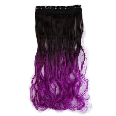

Ombre Synthetic Fiber Clips in on Hair Extension 34 Full Head One Piece 5 Clips Long Silky Curly Wavy