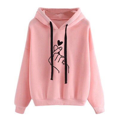 

Snap Finger Heart Print Long Sleeve Hoodies Sports Women Hooded Sweatshirt Top