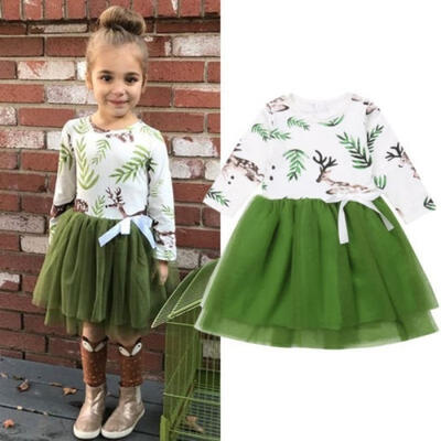 

Autumn Kids Baby Girls Lace Cartoon Deer Party Pageant Tutu Dress Christmas Clothes
