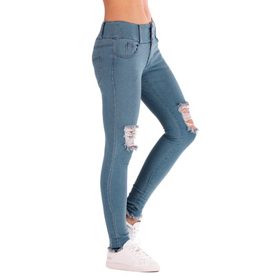 

〖Follure〗Women Low Waisted Skinny Hole Jeans Stretch Slim Pants Calf Length Pencil Jeans