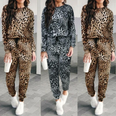 

Women´s Leopard Casual Long Sleeve Sweatshirt Trousers Pants Sport Tracksuit Set