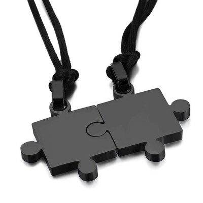 

2 PcsSet Couple Puzzle Pendant Titanium Steel Necklaces for Lover Valentine Gift