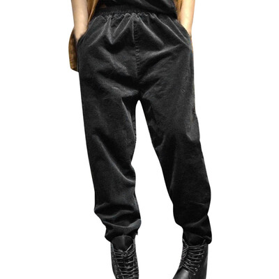 

Womens Casual Linen Pants Elastic Waist Tapered Pants Trousers With Pockets