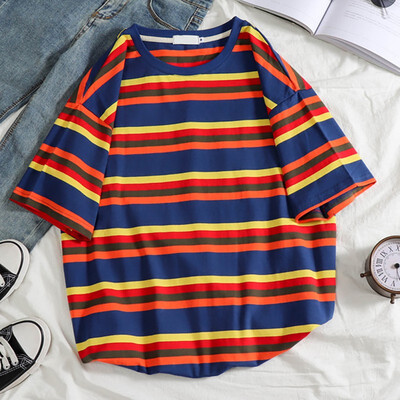 

Women Stripe Short Sleeve Basic Tee Blouse Summer Loose Cotton T-shirt Shirt Tops