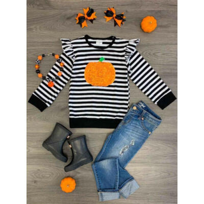 

US Toddler Baby Girls Long Sleeve Pumpkin Tops T-shirt Halloween Blouse Clothes