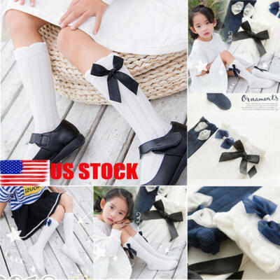 

Kid Baby Girl Knee High Long Socks Lace Bow Toddler Cotton Warm Stockings 2-11Y