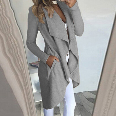 

Womens Ladies Long Duster Jacket French Trench Waterfall Coat Outwear Plus -3XL