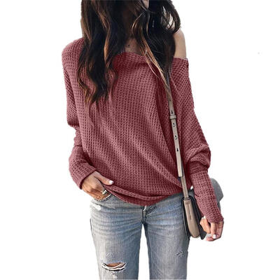 

Fashion Autumn Women Shirts Oblique Collar Off Shoulder Lantern Sleeve Tops