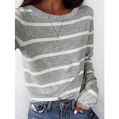 

Tailored Womens Autumn Fashion O-neck Loose Stripe Long Sleeve T-shirt Top