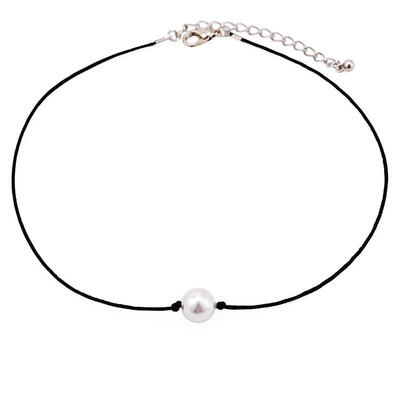 

Bohemian Leather Pearls Necklace For Women Black Choker Wax Rope Chain Minimalist Tiny Necklace Summer Beach Jewelry Femme Colar