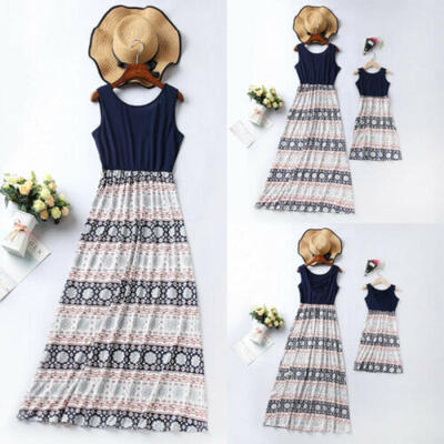 

Women Mother Daughter Matching Dresses Summer Girl Flower Party Beach Maxi Dress