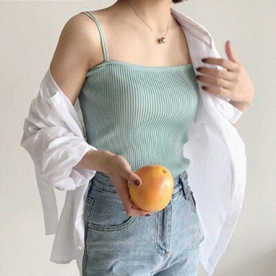 

Womens Sexy Solid Double Spaghetti Straps Knitted Camisole