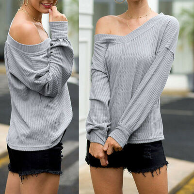 

Womens Long Sleeve Loose Winter Warm Casual Jumper Pullover Tops V Neck T Shirt