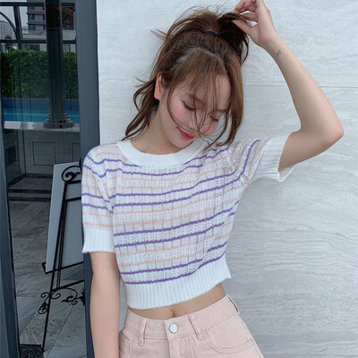 

ladies striped sweater for spring summer korean sweater woman summer short sleeve striped pullover women