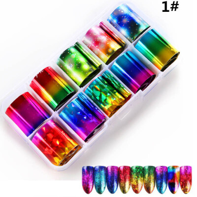 

〖Follure〗Holographic Nail Art Transfer Foil Sticker For Nail Tip Decoration DIY 10 Color