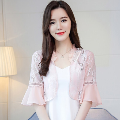 

Women Summer Kimono Cardigan Sun Blouse Shirt 2019 Fashion Lace Patchwork Chiffon Blouse Tops Sunscreen Sunproof Outwear