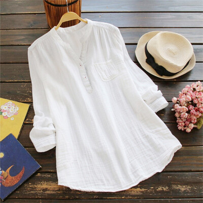 

Womens Tops Blouse Summer Fashion Long Sleeve Plain Loose Casual Shirts M3XL