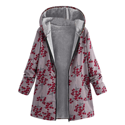 

Toponeto Womens Winter Warm Outwear Floral Print Hooded Pockets Vintage Oversize Coats