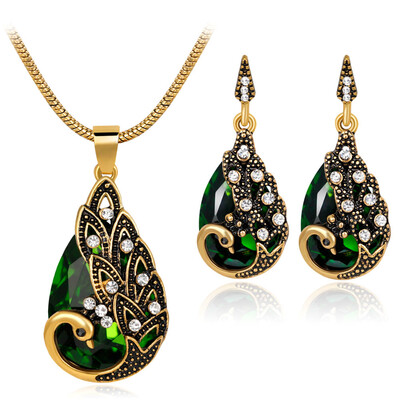 

Women Fashion Drop Necklace&Drop Earrings Set Crystal Jewelry