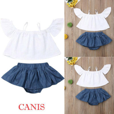 

2PCS Toddler Kids Baby Girls Off-Shoulder Tops Short Pants Summer Clothes