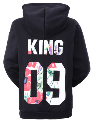 

King 09 Queen 09 Letter Print Couple Lovers Hoodies Multi Colors Matching Pullovers Best Christmas Valentine Gift