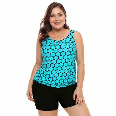 

Polka dot printed high waist flat angle Plus Size split swimsuit