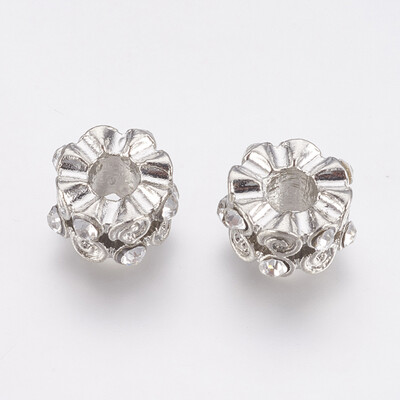 

Alloy European Beads Large Hole Beads with Rhinestone Flower Platinum 12125x7mm Hole 4mm