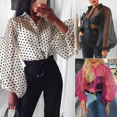 

Women Perspective Tunic Crop Tops Lantern Sleeve Casual Loose Club Blouse New