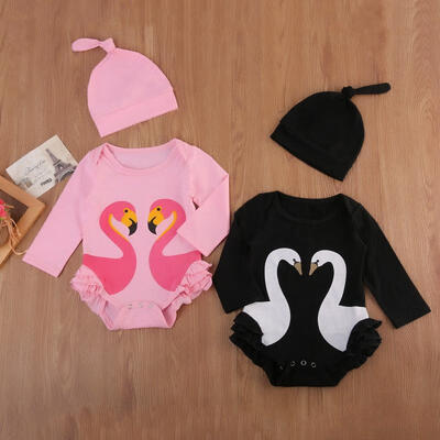 

Newborn Baby Girls Swan Clothes Long Sleeve Romper Bodysuit Hat 2Pcs Outfits Set