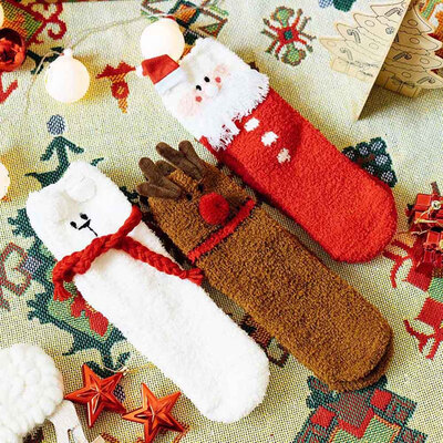 

3Pairs Women Autumn Winter Thick Coral Fleece Socks Christmas Socks Funny Socks Velvet Cute Home Unisex Warm Socks Christmas Gift
