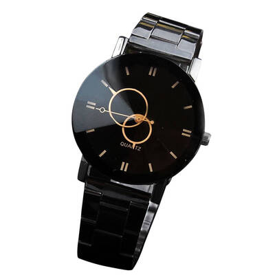 

Men Black Round Stainless Steel Quartz Pointer Luxury Slim Watches for Business Daily Use