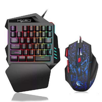 

HXSJ J50 One-Handed Gaming Keyboard 35 Keys LED Backlight Wired Gaming Mouse with Breathing Light 5500 DPI 7 Button Keyboard and