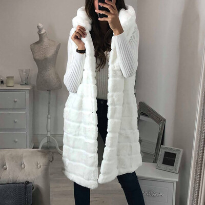 

Toponeto Womens Ladies Warm Faux Fur Coat Jacket Winter Solid Hooded Sleeveless Outerwear